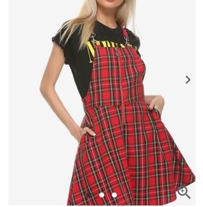 Hot topic red plaid o-ring skirtall overall zipper dress red plaid small